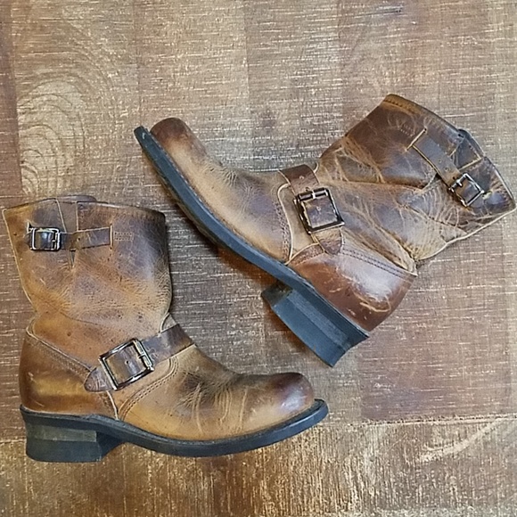 Frye Shoes - Frye Engineer Distressed Brown Leather Boots 6
